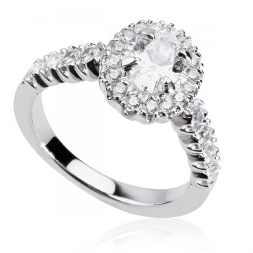 1,62ct oval shape "Halo" diamond ring, white gold 750