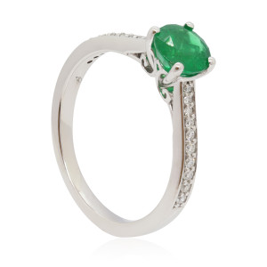 1,16ct green emerald ring with diamonds, white gold 750
