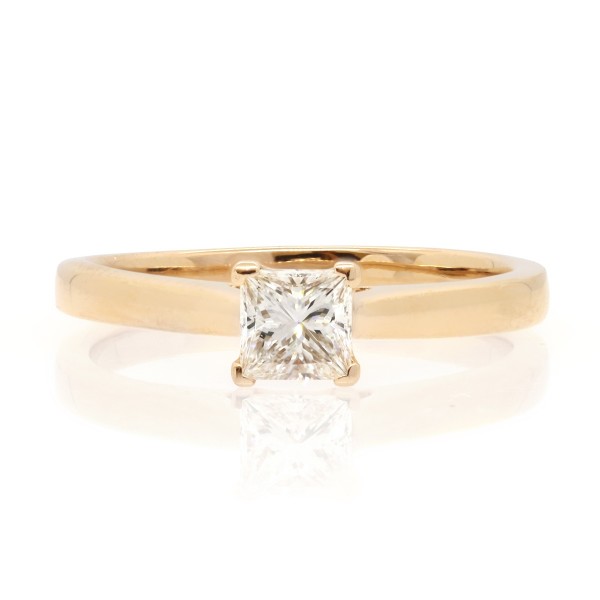 Кольцо с одним бриллиантом огранки принцесса 0,40ct, в розовом золоте 585  пробы